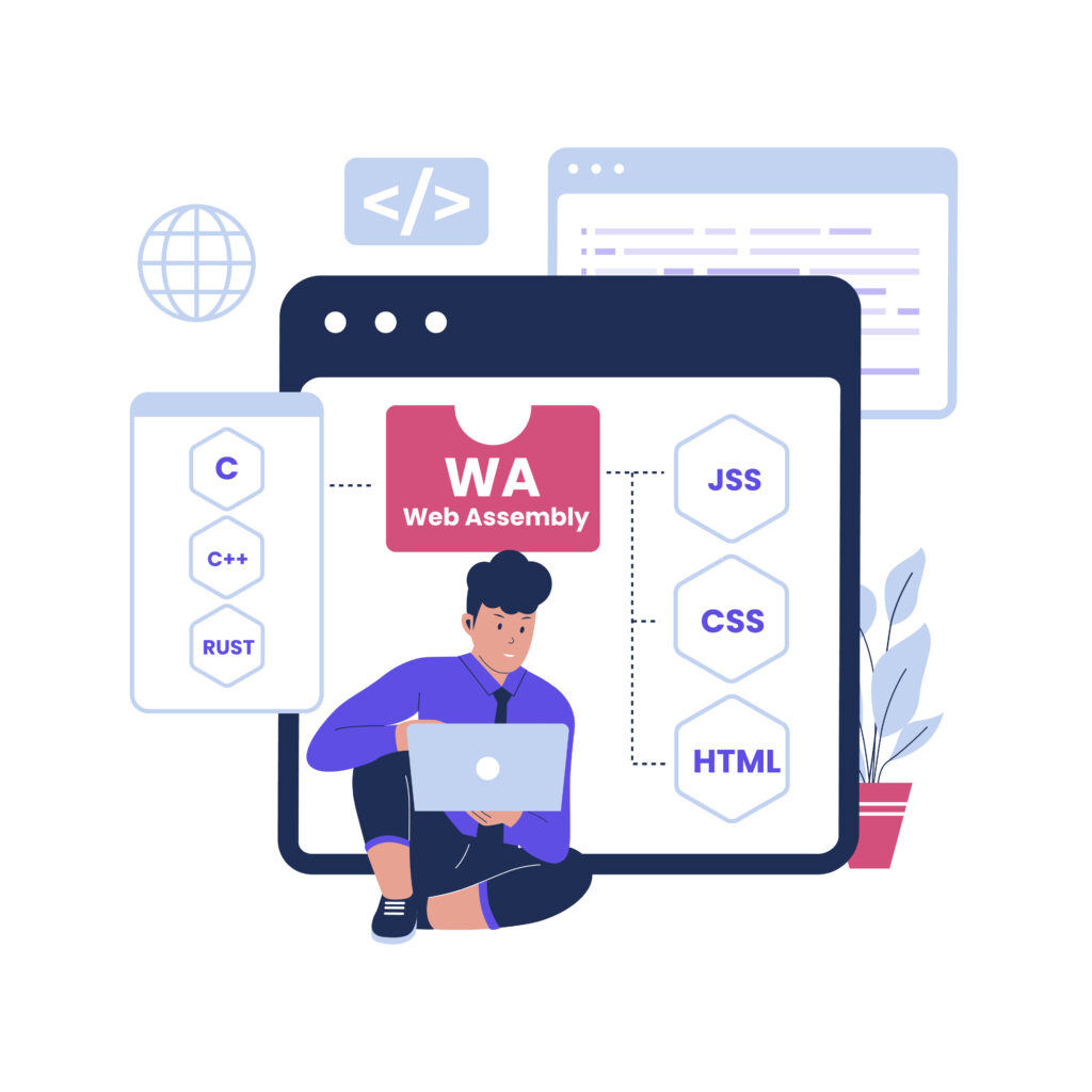 Webassembly illustration concept. Illustration for websites, landing pages, mobile applications, posters and banners. Trendy flat vector illustration